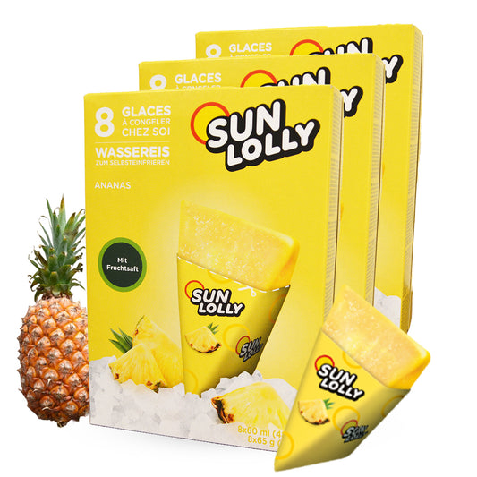 SUN LOLLY パイナップル味 8個入×3箱セット【常温で届いて家庭で凍らせるアイスキャンディー／保存料・人工甘味料不使用】